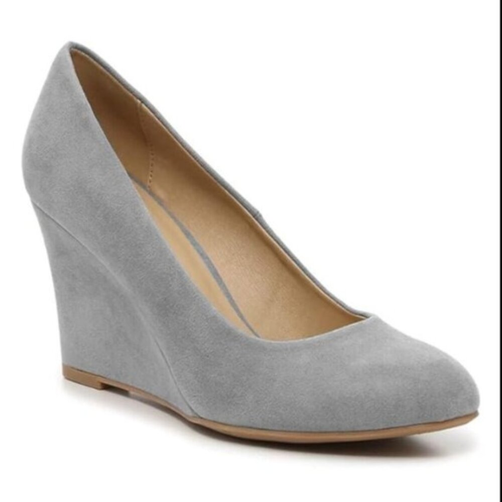 Classic Grey Suede Wedge Heels - Women's Dress Pumps